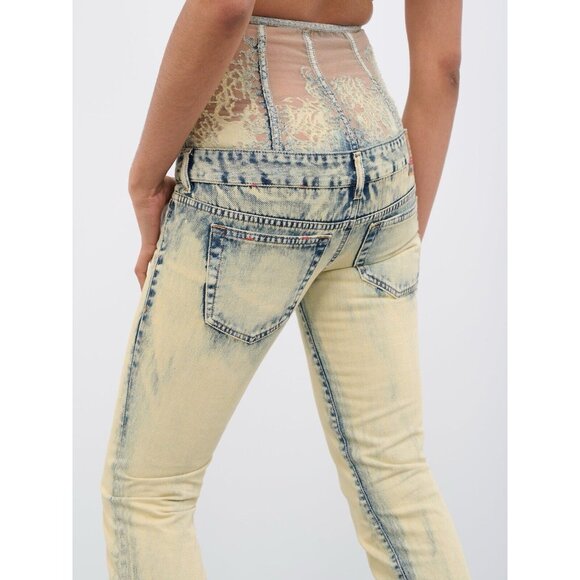 Diesel 1969 D-Ebbey-Fsc 068GP Jeans Slim Ivory W 24 Denim Corset Lace Bootcut - Picture 8 of 16